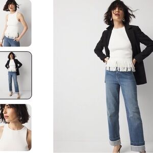White House Black Market White Fringe Hem Sweater Tank